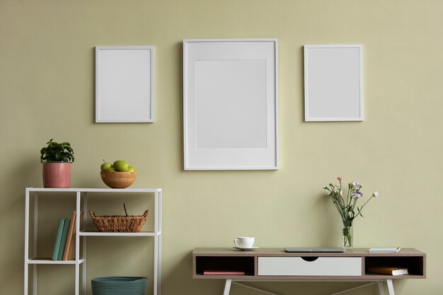 Interior home decor with photo frames