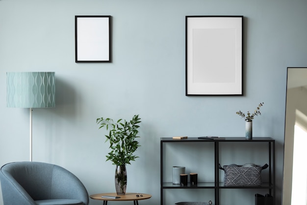 Interior home decor with photo frames