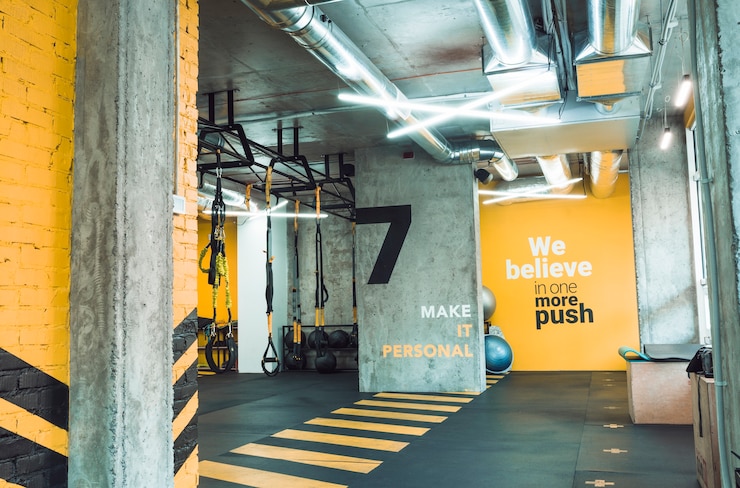 Free Photo interior of an illuminated fitness club