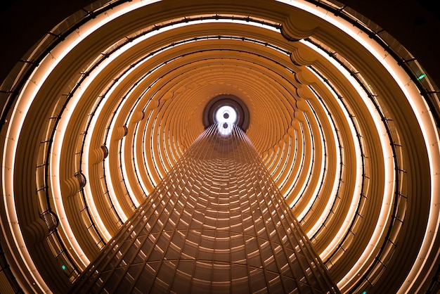 Interior of Jin Mao Tower looking up from the lobby of the Grand Hyatt Hotel, Shanghai, China