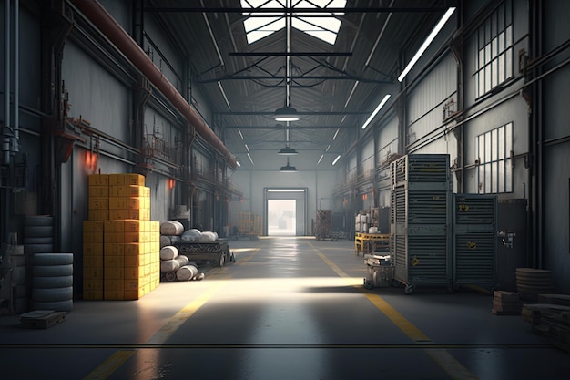 Interior of a large logistics warehouse Ai generative