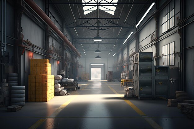 Interior of a large logistics warehouse Ai generative