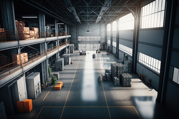 Interior of a large logistics warehouse Ai generative