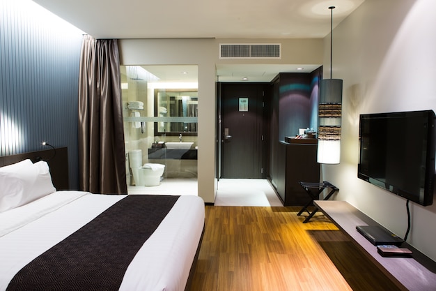 Interior of modern comfortable hotel room