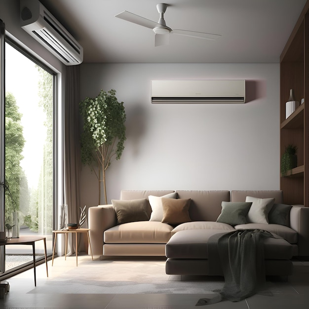 Free photo interior of modern living room with air conditioning 3d render