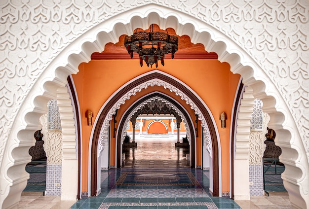 The interior of the room is in a traditional oriental style with many details.