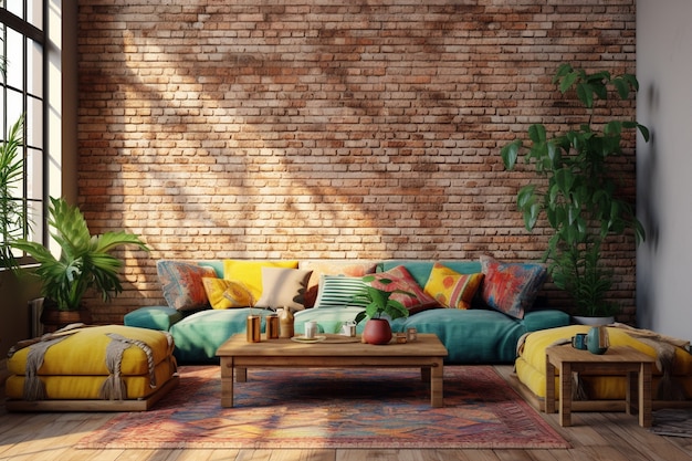 Free photo interior space decorated in boho style