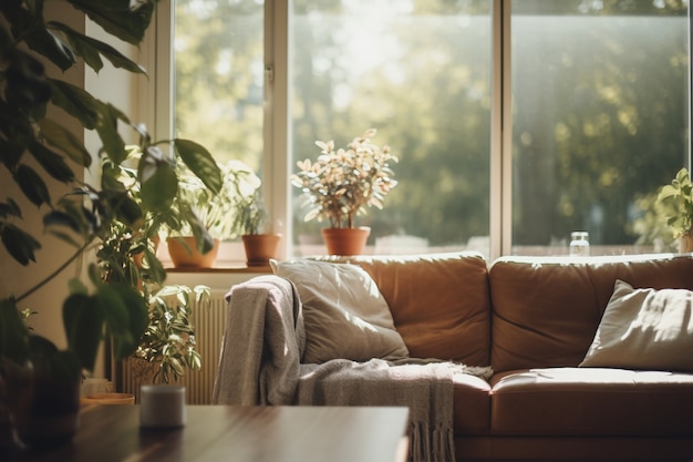 Interior space decorated in boho style