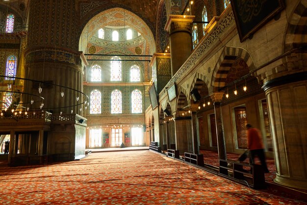 Interior of the Sultanahmet Mosque Blue Mosque in Istanbul Turkey