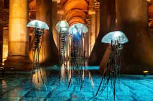Free photo interior view of the basilica cistern in istanbul turkey