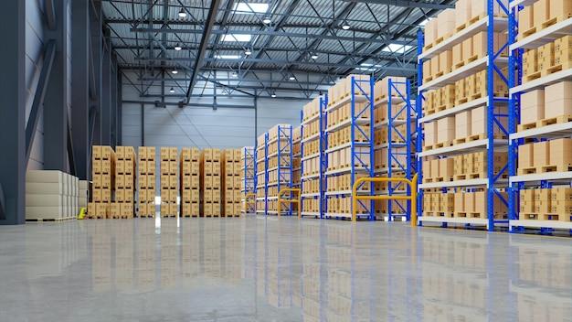 Interior of warehouse in logistic center.3d rendering