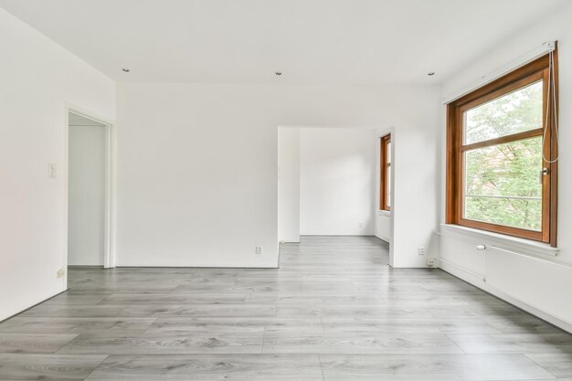 Interior of a white room with windows