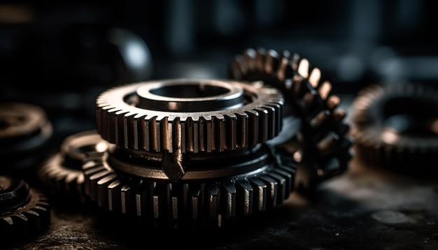 Interlocked machinery turning steel gears with teamwork generated by AI