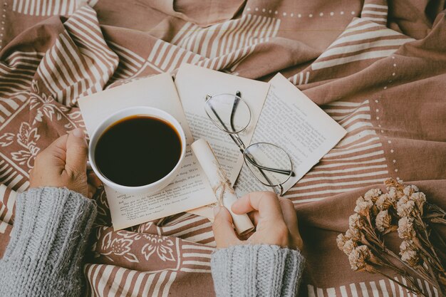 International coffee day concept woman holding coffee cup