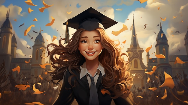 Free photo international day of education in cartoon style with girl student