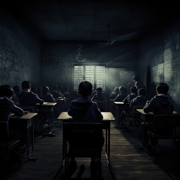 Международный день образования в темном стиле с учениками в классе