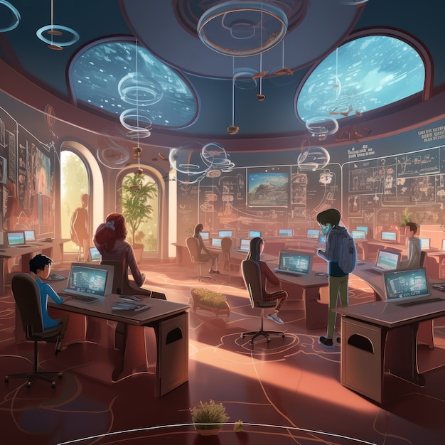 Free photo international day of education in futuristic style with classroom