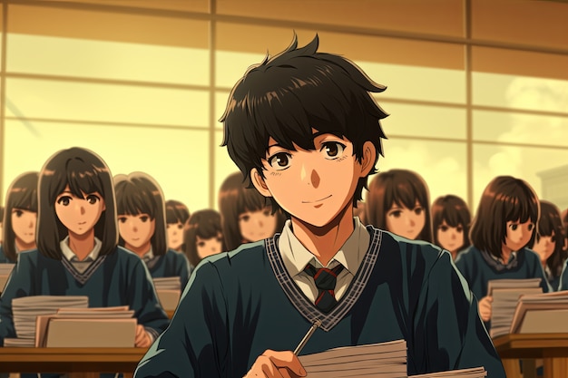 Free photo international day of education student attending school in anime style