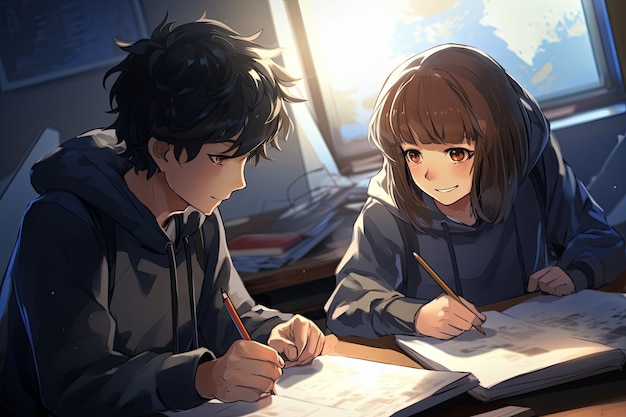 Foto gratuita giorno internazionale dell'istruzione studente che frequenta la scuola in stile anime