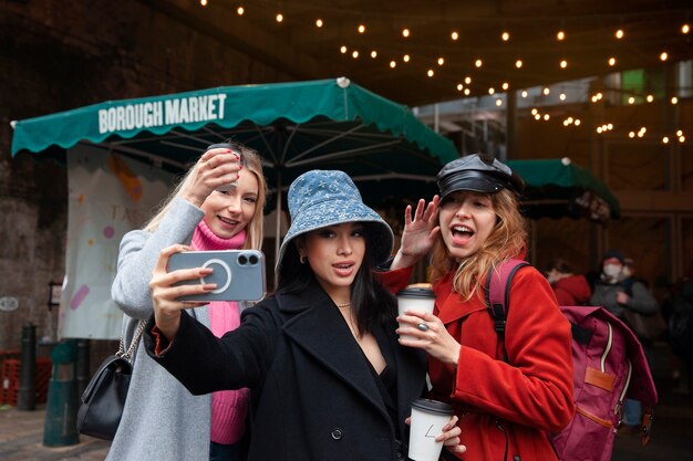 Internet celebrities taking a selfie at the market