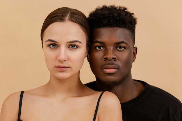 Interracial couple portrait close-up