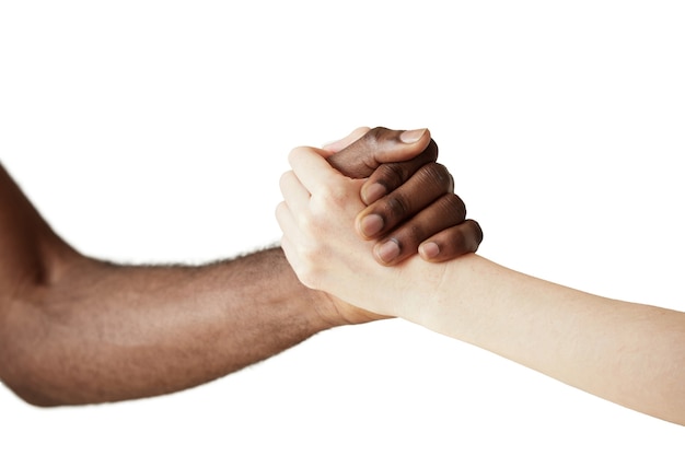 Interracial human hands isolated