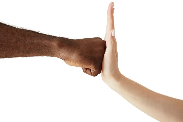 Interracial human hands isolated