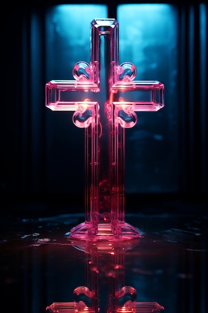 Intricate 3d cross with bright lights