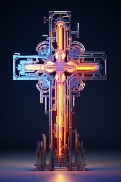 Free photo intricate 3d cross with bright lights