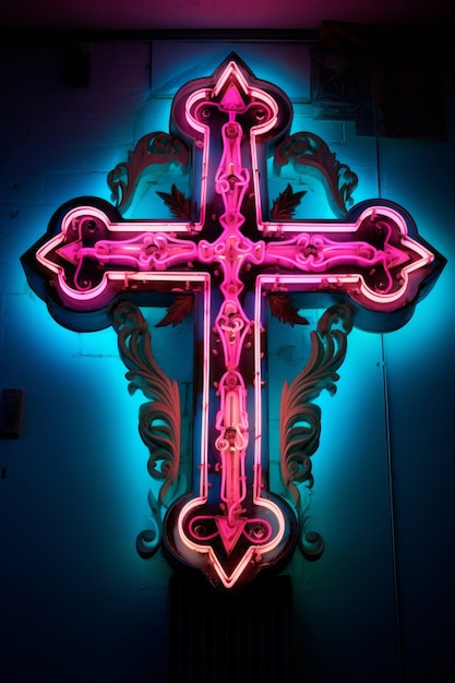 Intricate 3d cross with bright lights