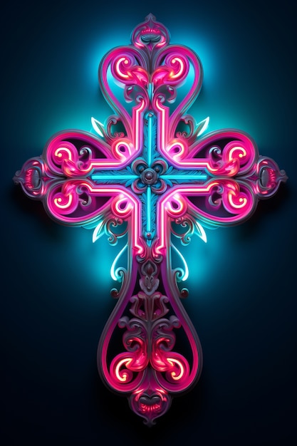 Free photo intricate 3d cross with bright lights