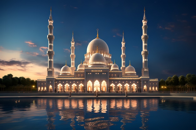 밤 에 복잡 한 모스크 건물 과 건축물
