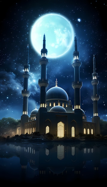 Intricate mosque building and architecture at night