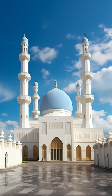 複雑なモスクの建物と建築 雲の風景と空