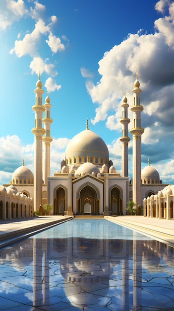 Free photo intricate mosque building and architecture with sky landscape and clouds