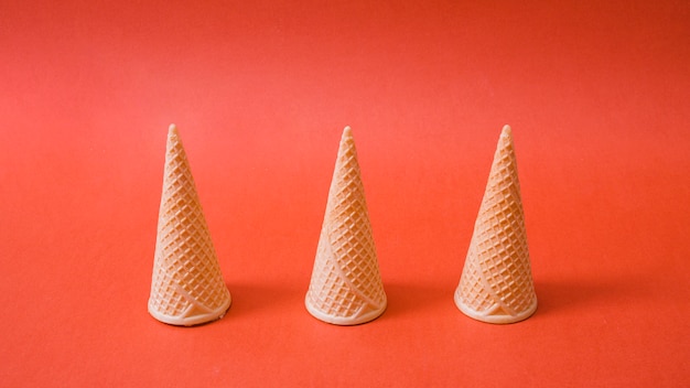 Inverted empty ice cream wafers cones