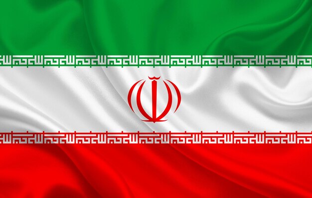 Iran country flag on wavy silk fabric background panorama - illustration