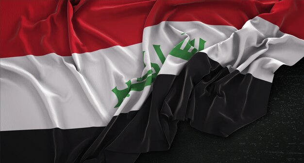 Iraq Flag Wrinkled On Dark Background 3D Render