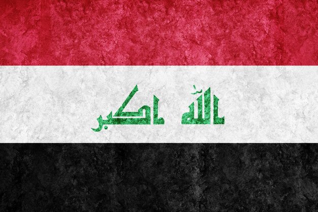 イラクの金属旗、織り目加工の旗、グランジ旗
