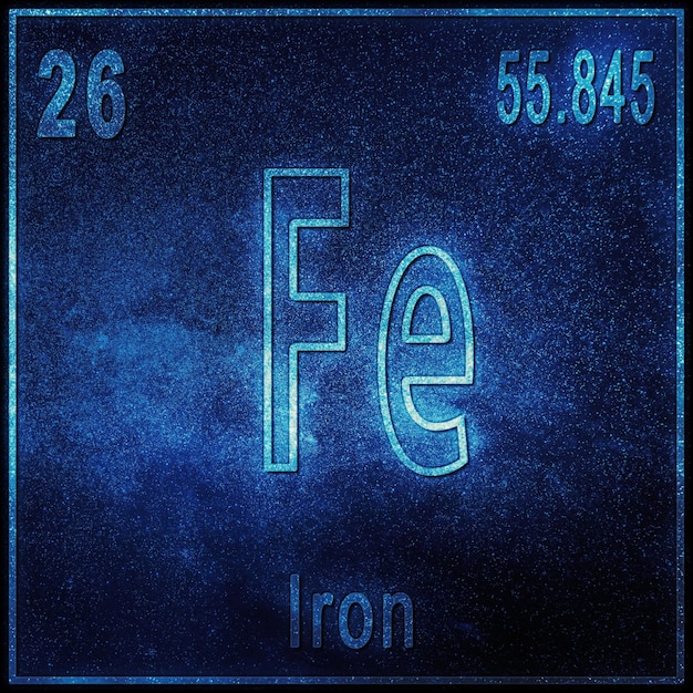 Бесплатное фото Химический элемент железа, знак с атомным номером и атомным весом, элемент периодической таблицы