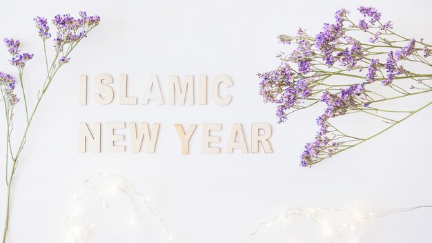 Islamic New Year words and soft flowers 