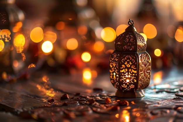 無料写真 イスラム様式のランタンのデザインコピースペースでラマダンの祝い