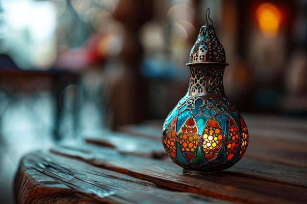 無料写真 イスラム様式のランタンのデザインコピースペースでラマダンの祝い