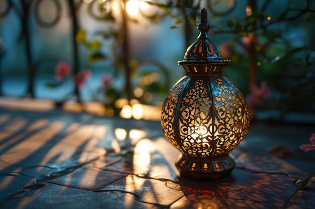 Бесплатное фото Дизайн фонаря в исламском стиле для празднования рамадана с копировальным пространством