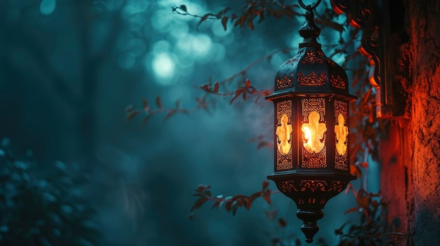 Islamic style lantern design for ramadan celebration with copy space