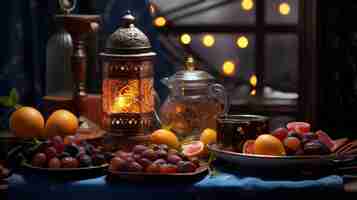 Foto gratuita design di lanterna in stile islamico per la celebrazione del ramadan con spazio di copia