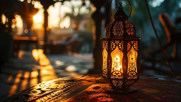 Free photo islamic style lantern design for ramadan celebration with copy space