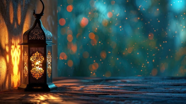 Islamic style lantern design for ramadan celebration with copy space