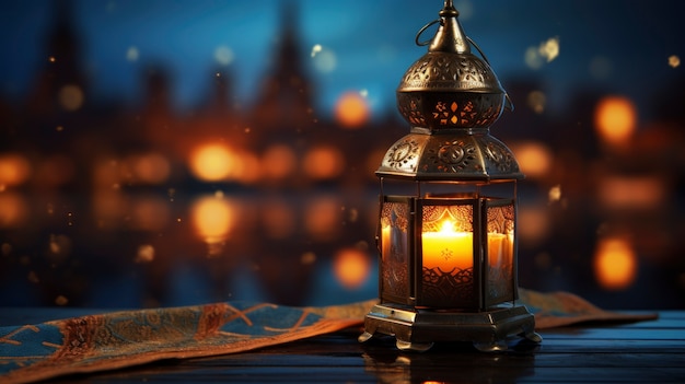 Free photo islamic style lantern design for ramadan celebration with copy space