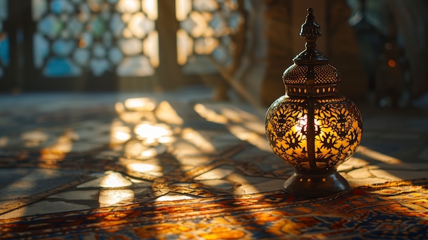 イスラム様式のランタンのデザインコピースペースでラマダンの祝い